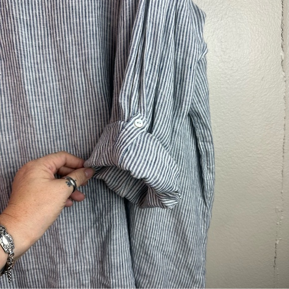 JNY Jones New York Blue Striped Oversize V-Neck Shirt Sz3x - Picture 3 of 8
